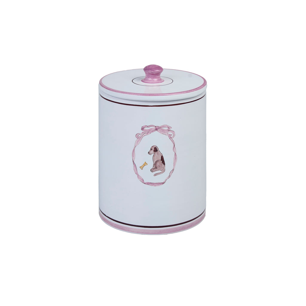 Mungo & Maud Luxury Dog & Cat Outfitters Mademoiselle Hand-Painted Ceramic Dog Treat Jar White Pink