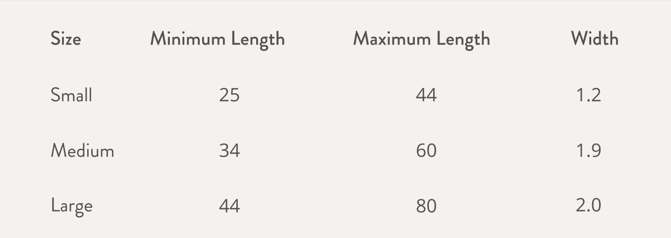 Size chart in cm