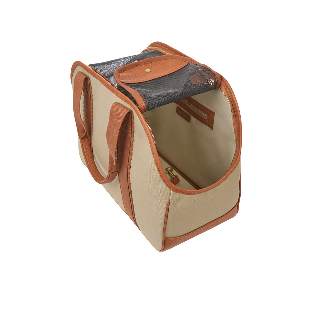 Mungo & Maud Luxury Dog & Cat Outfitters Bonbon Leather Cotton Canvas Dog Bag Brown