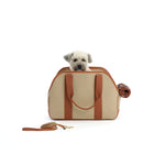 Mungo & Maud Luxury Dog & Cat Outfitters Bonbon Leather Cotton Canvas Dog Bag & Lead Brown
