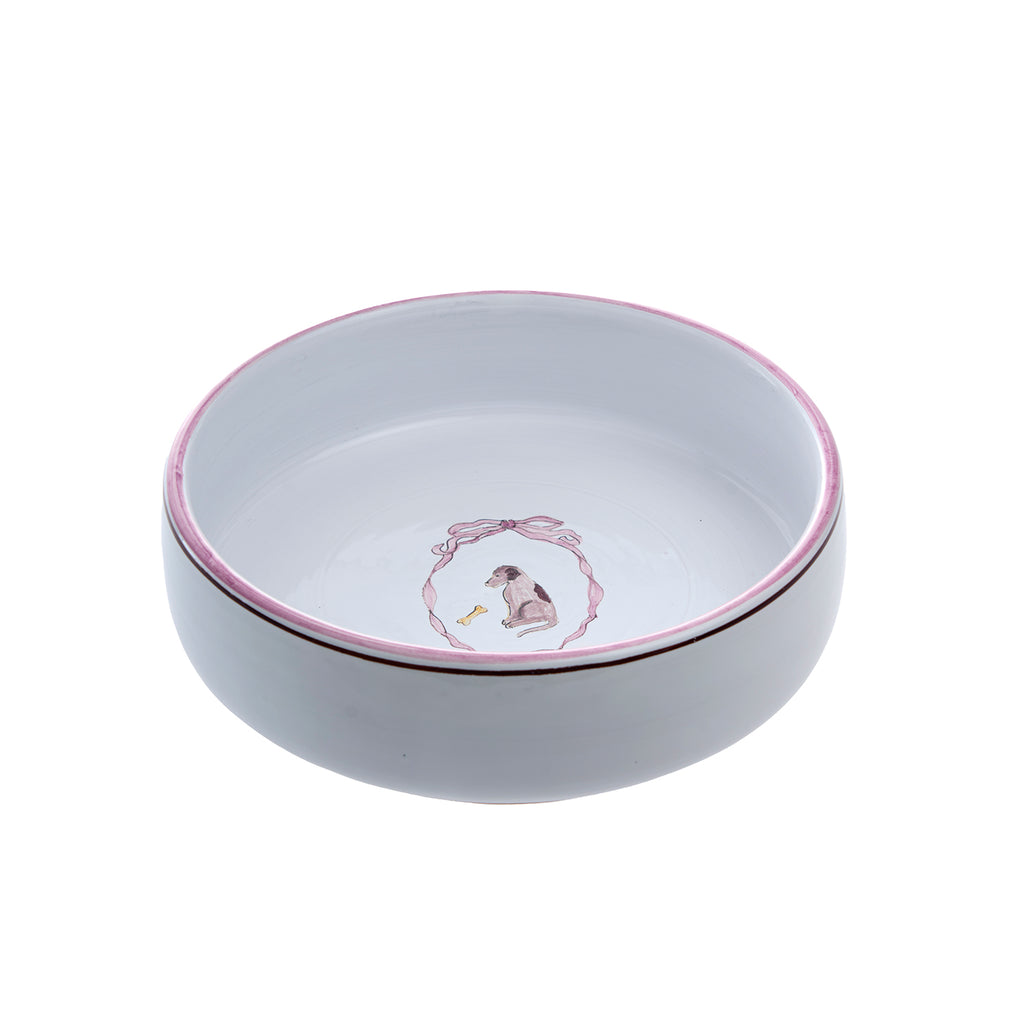 Mungo & Maud Luxury Dog & Cat Outfitters Mademoiselle Dog Bowl Hand-Painted White Pink