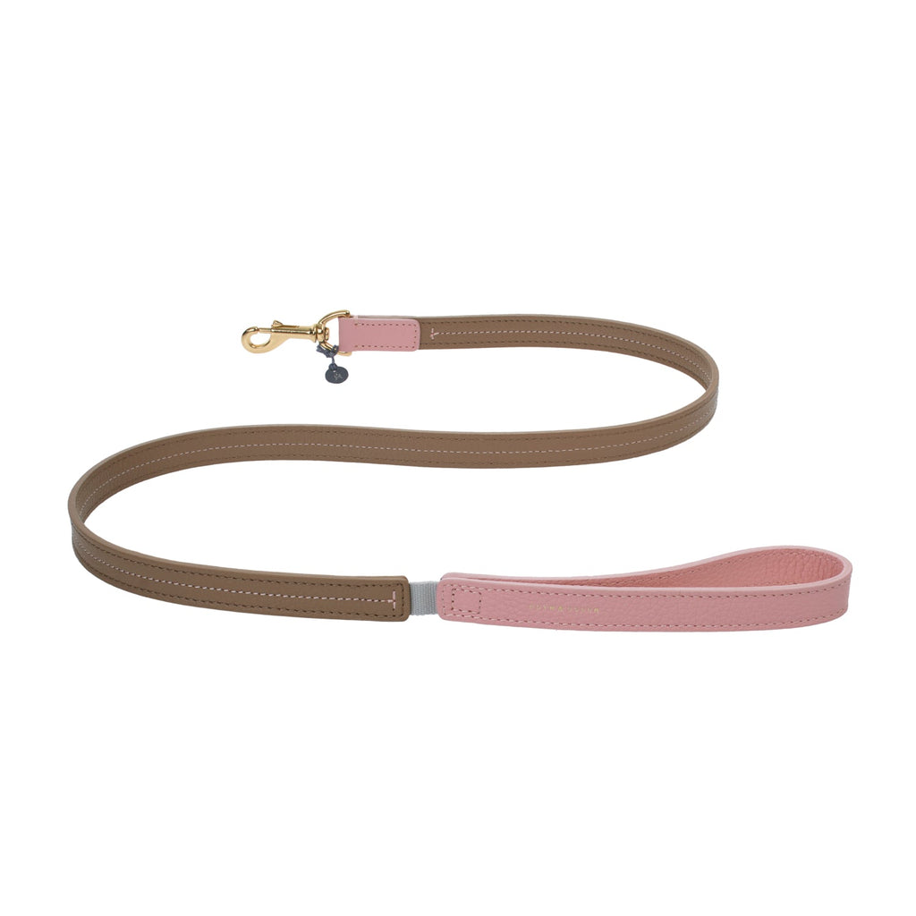 Mungo & Maud Luxury Dog & Cat Outfitters Bauhaus Leather Dog Lead Brown Pink