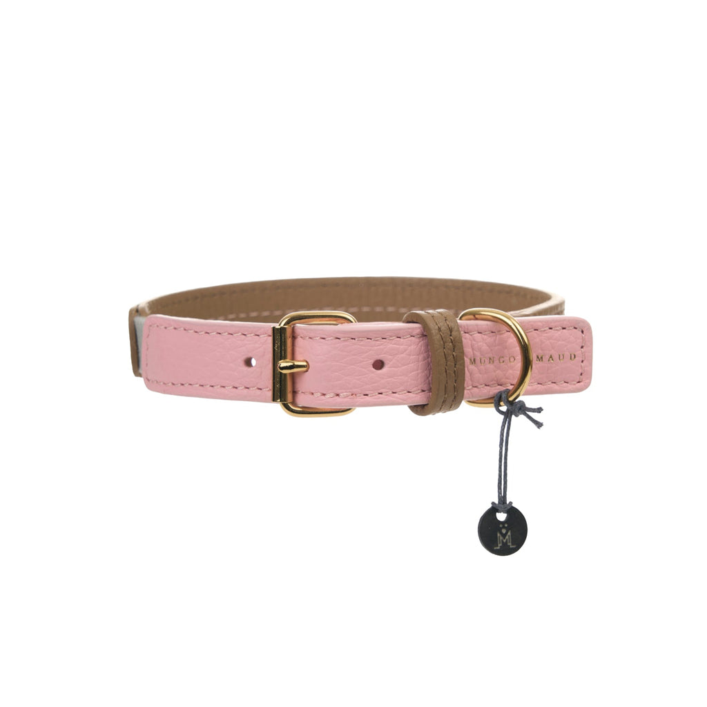 Mungo & Maud Luxury Dog & Cat Outfitters Bauhaus Leather Dog Collar Brown Pink